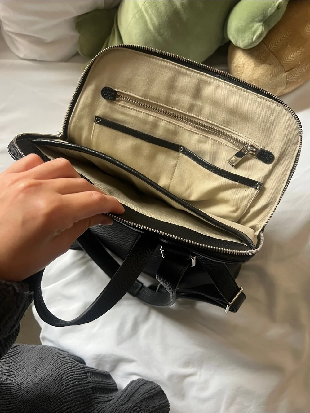 Quince Black Pebbled Leather Laptop Backpack with Front Pocket